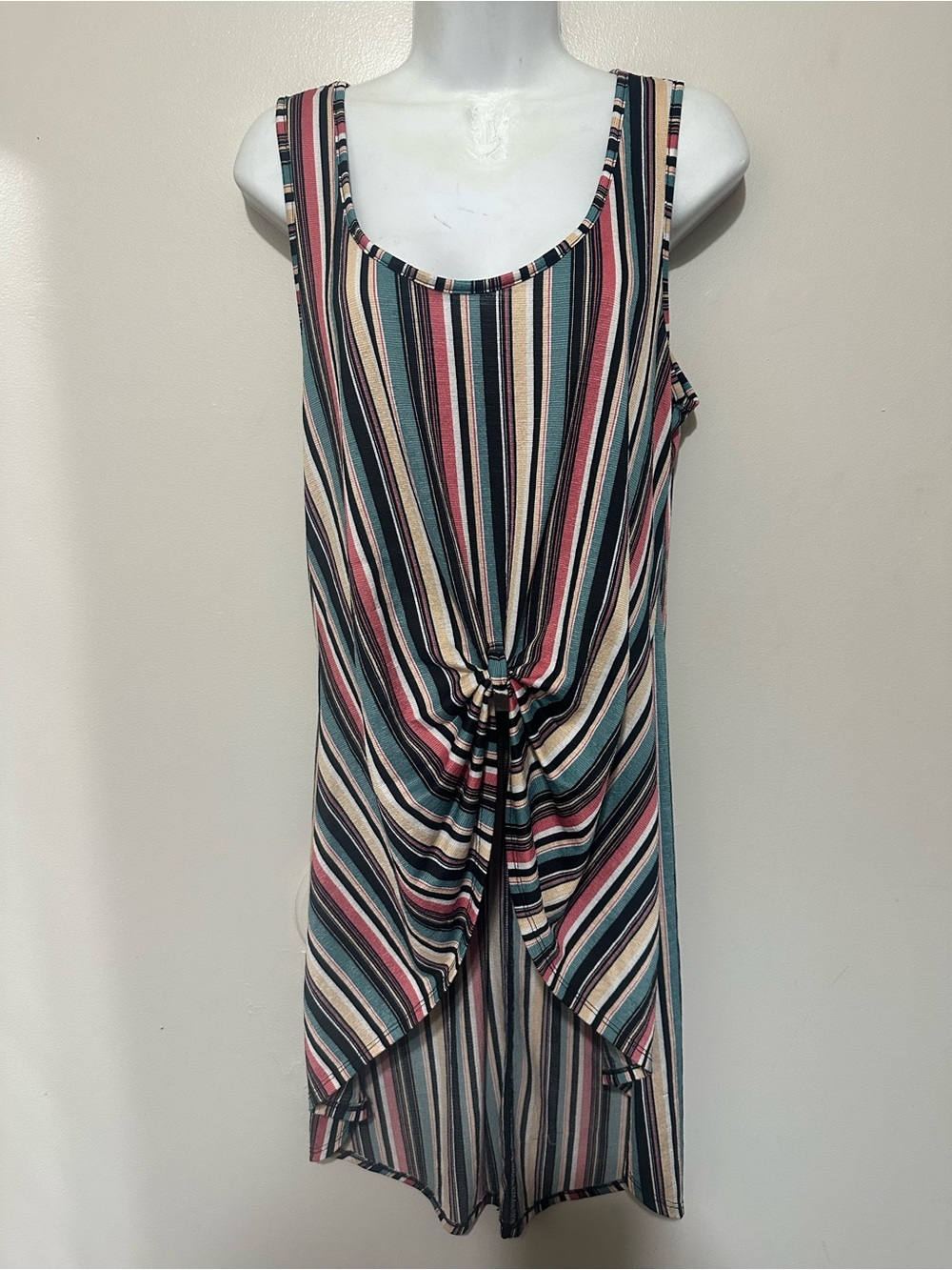 Liberty Love Retro Striped High‑Low Dress L – Colorblock Boho Style